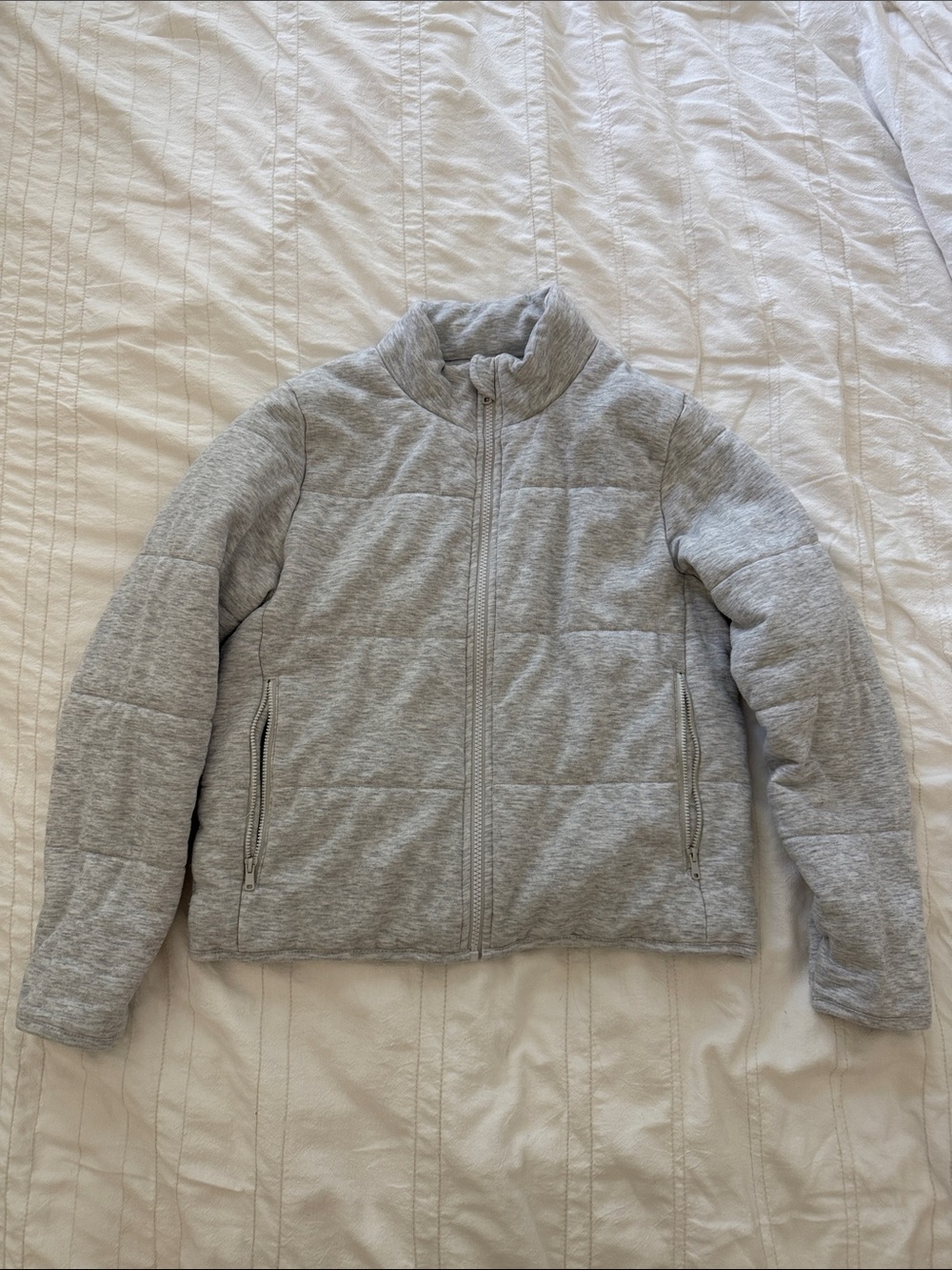 Three Dots Light Gray Quilted Zip-Up Jacket